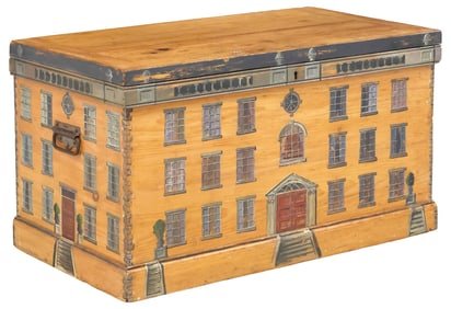 ENGLISH PAINT-DECORATED HOUSE FACADE BLANKET CHEST