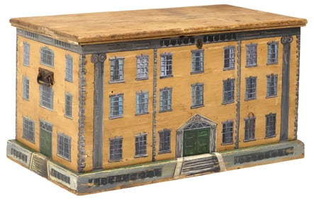 ENGLISH PAINT-DECORATED HOUSE FACADE BLANKET CHEST