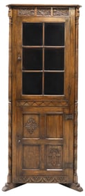 ENGLISH CARVED OAK CORNER CUPBOARD