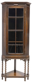 ENGLISH GLAZED OAK BARLEY TWIST CORNER CABINET