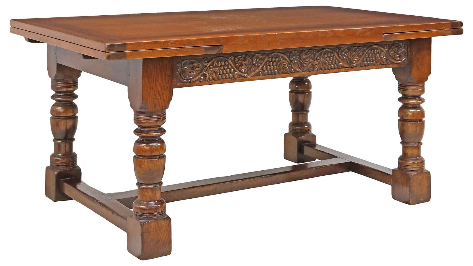 ENGLISH CARVED OAK DRAW-LEAF EXTENSION DINING TABLE, 102"L (1 of 6)