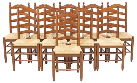(10) ENGLISH LANCASHIRE OAK LADDERBACK CHAIRS