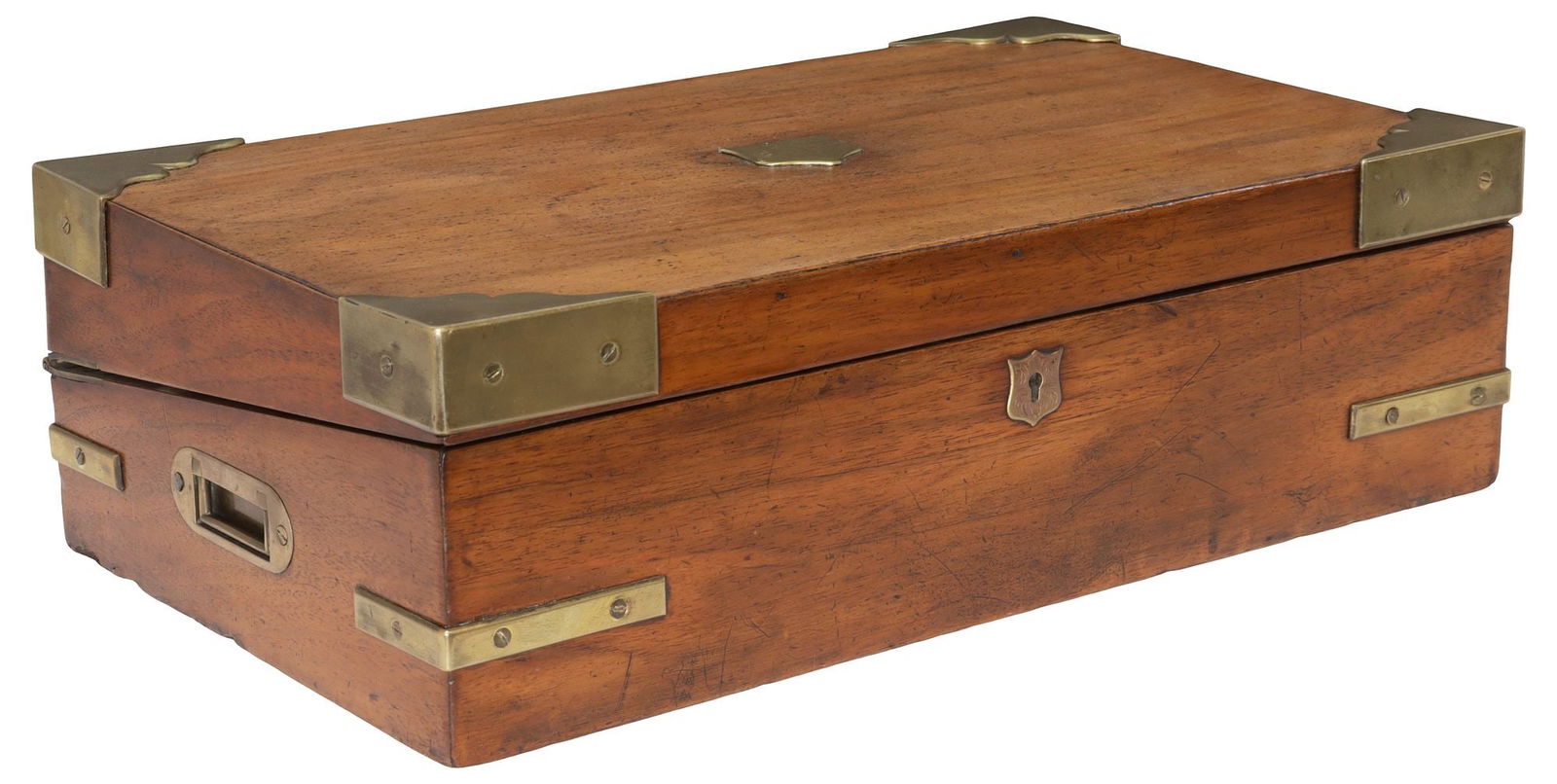 ENGLISH BRASS-BOUND MAHOGANY CAMPAIGN DESK (1 of 7)
