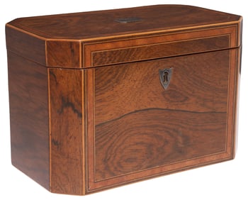 ENGLISH SHERATON PERIOD INLAID ROSEWOOD TEA CADDY