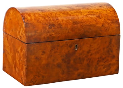 ENGLISH VICTORIAN DOMED BURL WALNUT TEA CADDY