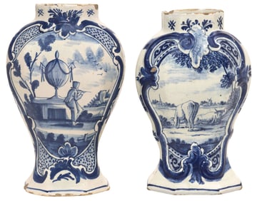 (2) DUTCH DELFT BLUE & WHITE GARNITURE VASES