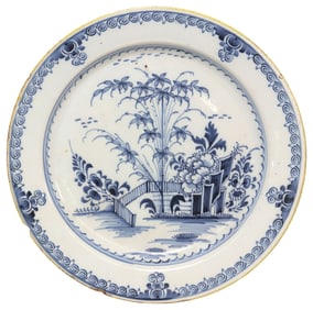 ENGLISH DELFT BLUE & WHITE CHINOISERIE CHARGER