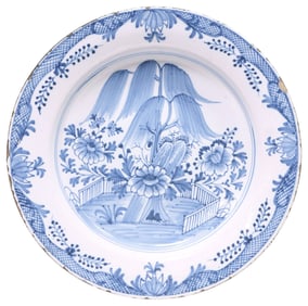 DUTCH DELFT BLUE & WHITE CHINOISERIE CHARGER