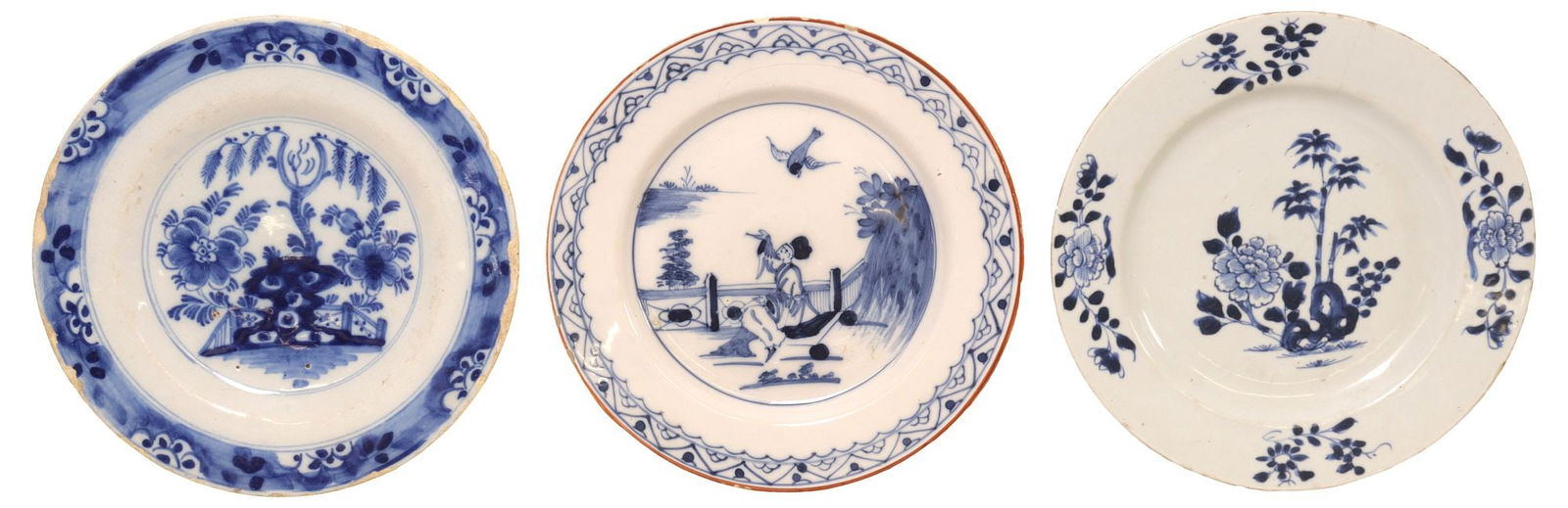 (3) DUTCH DELFT BLUE & WHITE CHINOISERIE CABINET PLATES (1 of 2)
