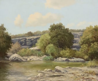 PALMER CHRISMAN (D.1984) PAINTING, TEXAS HILL COUNTRY LANDSCAPE, 30" X 36"
