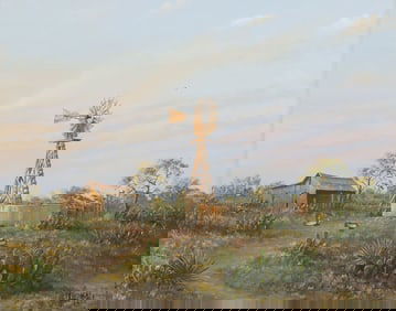ARTHUR MCCALL (TEXAS, 20TH C.) PAINTING, RANCH SCENE WITH WINDMILL