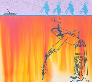 MARK A. ORTIZ (B.1955) TAOS PUEBLO DEER DANCERS, 40" X 44"