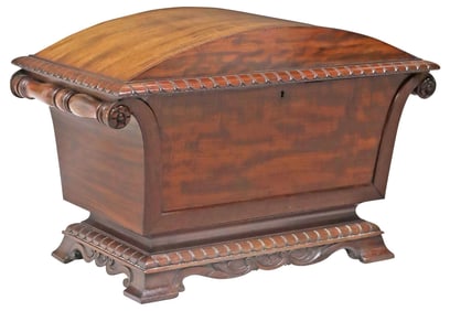 ENGLISH VICTORIAN CARVED MAHOGANY WINE COOLER/ CELLARETTE