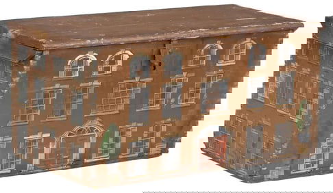 LARGE ENGLISH PAINT-DECORATED HOUSE FACADE WORK BOX