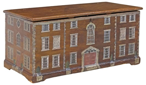 ENGLISH PAINT-DECORATED HOUSE FACADE BLANKET CHEST