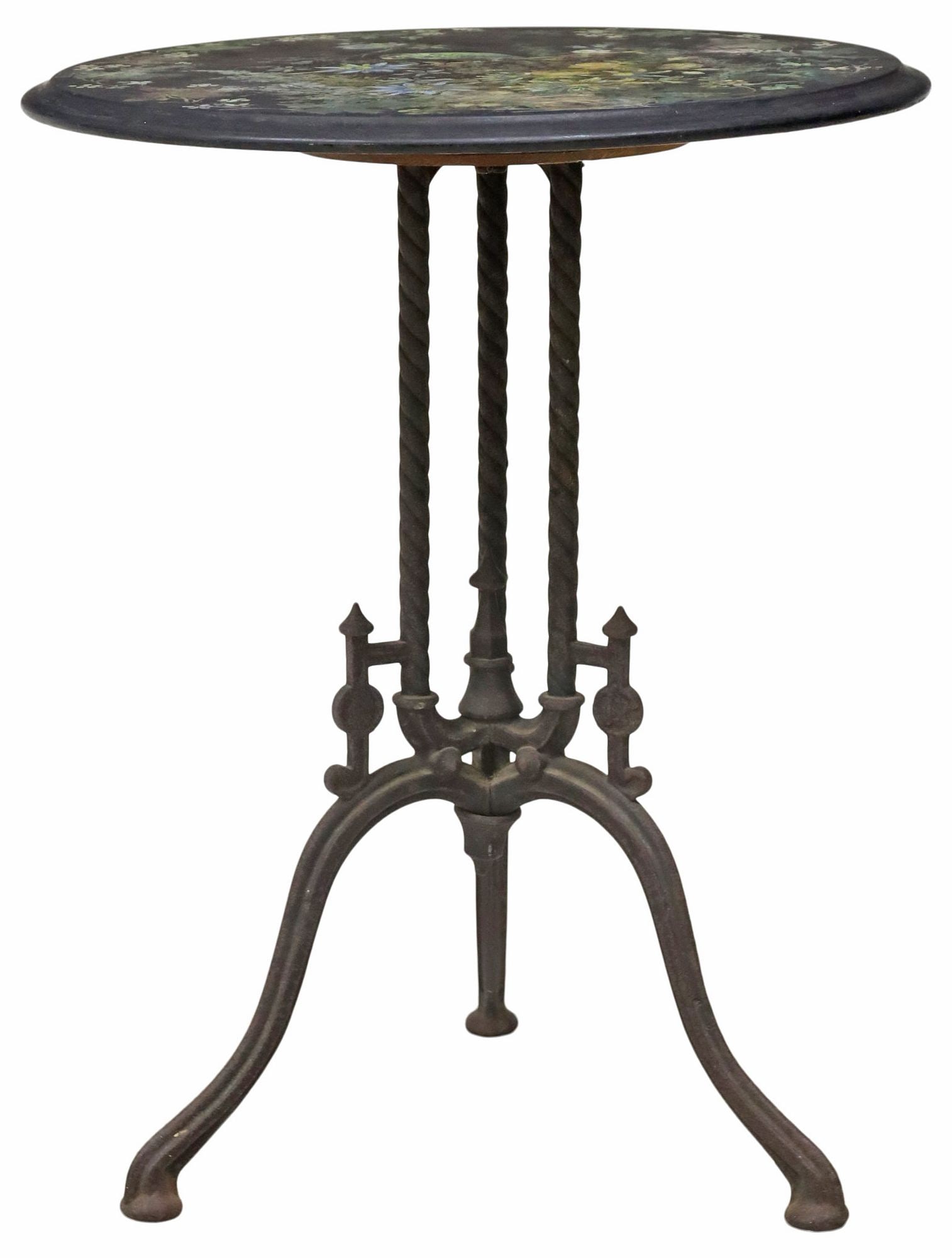 VICTORIAN PAINTED SLATE & CAST IRON TRIPOD TABLE (1 of 3)