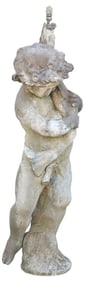 ENGLISH LEAD FIGURAL PUTTO & FISH GARDEN FOUNTAIN, 40.5"H