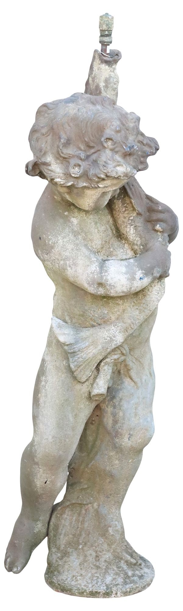 ENGLISH LEAD FIGURAL PUTTO & FISH GARDEN FOUNTAIN, 40.5"H (1 of 3)