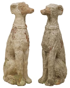 (2) ENGLISH GLAZED TERRACOTTA GREYHOUND SCULPTURES, 19TH C.