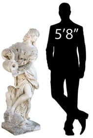 LARGE CAST STONE GARDEN FIGURE, FEMALE WATER BEARER, 56"H