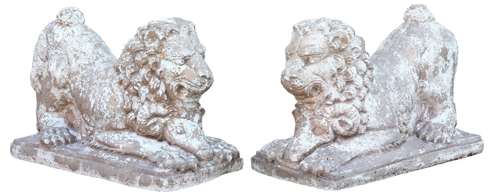 (2) CAST STONE GARDEN STATUARY, RECUMBENT LION WITH RAM'S HEAD (1 of 3)