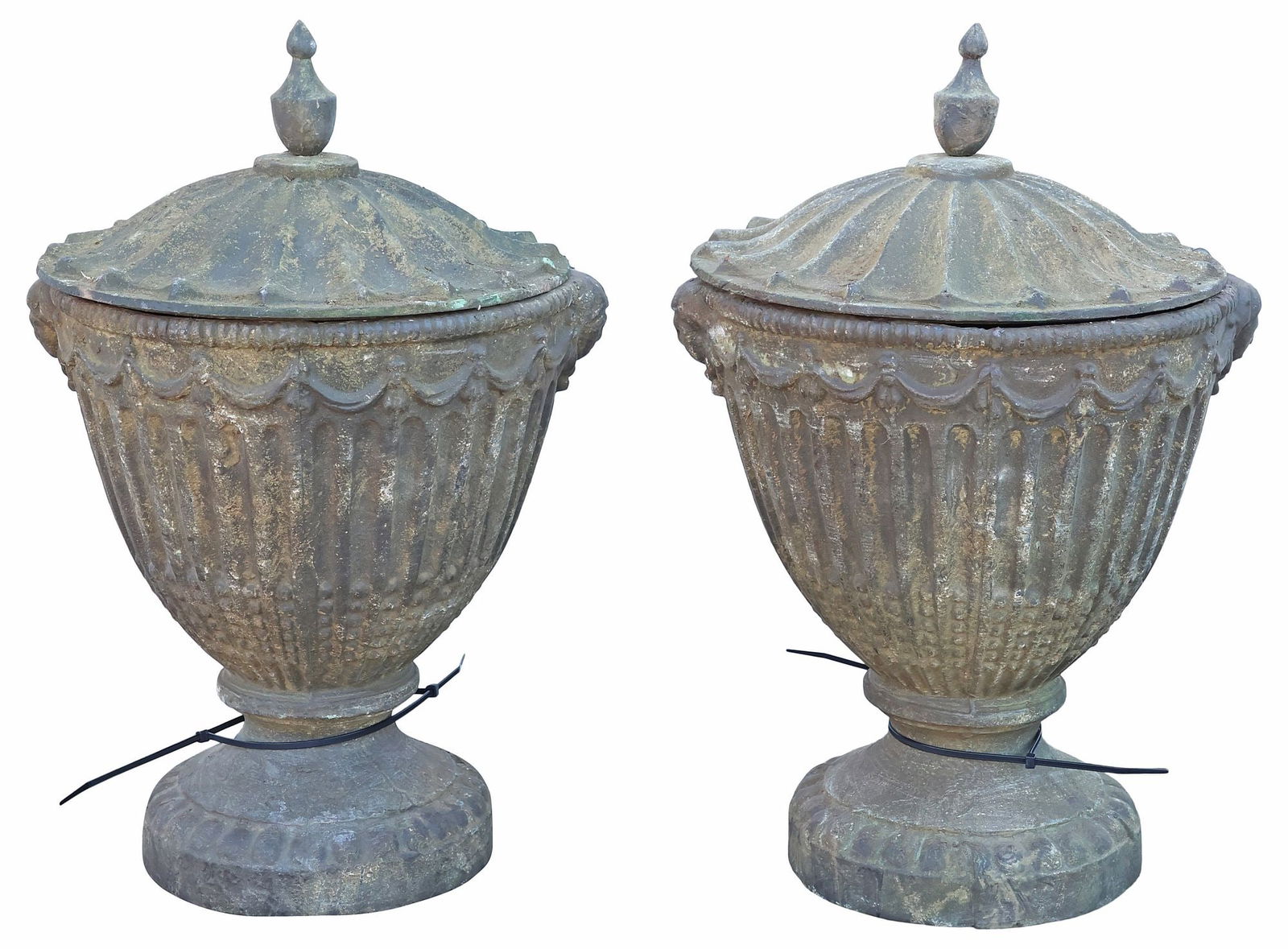 (2) NEOCLASSICAL STYLE CAST IRON FLUTED GARDEN URNS & COVERS (1 of 4)