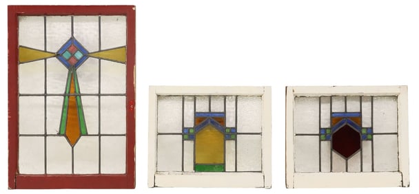 (3) ENGLISH STAINED & LEADED GLASS WINDOWS