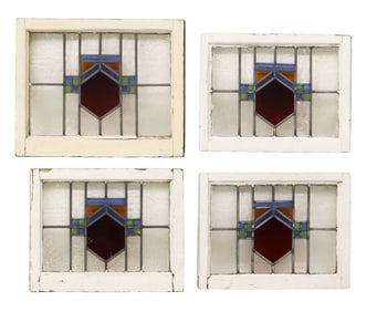 (4) ENGLISH ARCHITECTURAL STAINED & LEADED GLASS WINDOWS