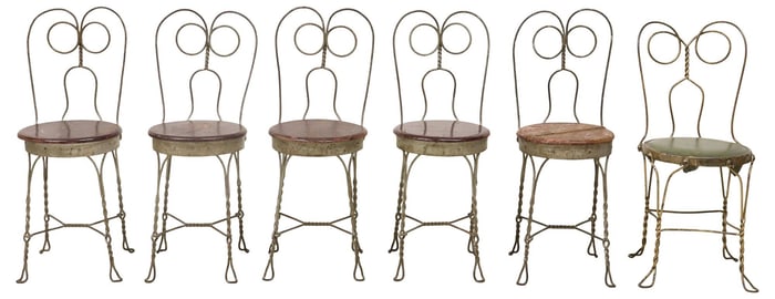 (6) AMERICAN TWISTED WROUGHT IRON ICE CREAM PARLOR CHAIRS