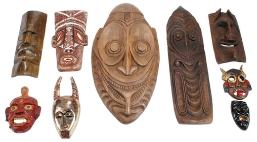 (9) COLLECTION OF AFRICAN, ASIAN, & OCEANIC-STYLE MASKS