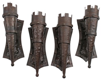 (4) MEDIEVAL STYLE IRON TORCH WALL SCONCES