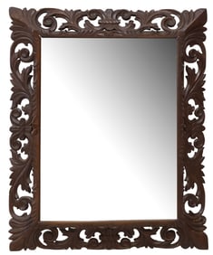ENGLISH CARVED OAK BEVELED MIRROR, 45" X 36.5"