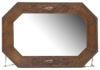 ENGLISH OAK FRAMED BEVELED MIRROR
