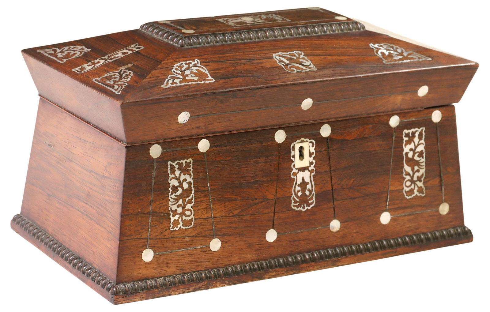 ENGLISH REGENCY ROSEWOOD & MOTHER-OF-PEARL TEA CADDY (1 of 5)