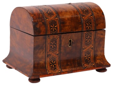 ENGLISH VICTORIAN TUNBRIDGE INLAID WALNUT TEA CADDY