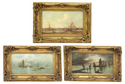 (3) FRAMED ENGLISH SCHOOL MARITIME SEASCAPE OIL PAINTINGS