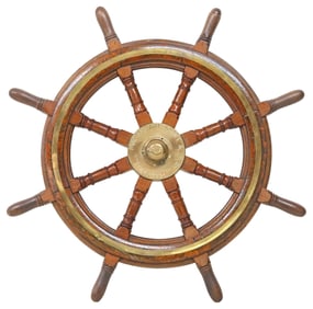 MacTAGGART SCOTT & CO. BRASS-BOUND TEAK SHIP'S WHEEL