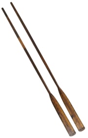 (2) VINTAGE ENGLISH IRON-BOUND CARVED WOOD BOAT OARS, 94.5"L