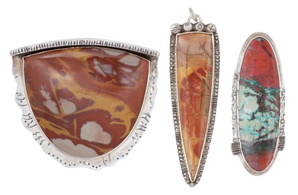 (3) SOUTHWEST SILVER & JASPER PENDANTS