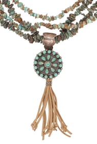 RUNNING BEAR TRADING STERLING & TURQUOISE BEADED PENDANT NECKLACE