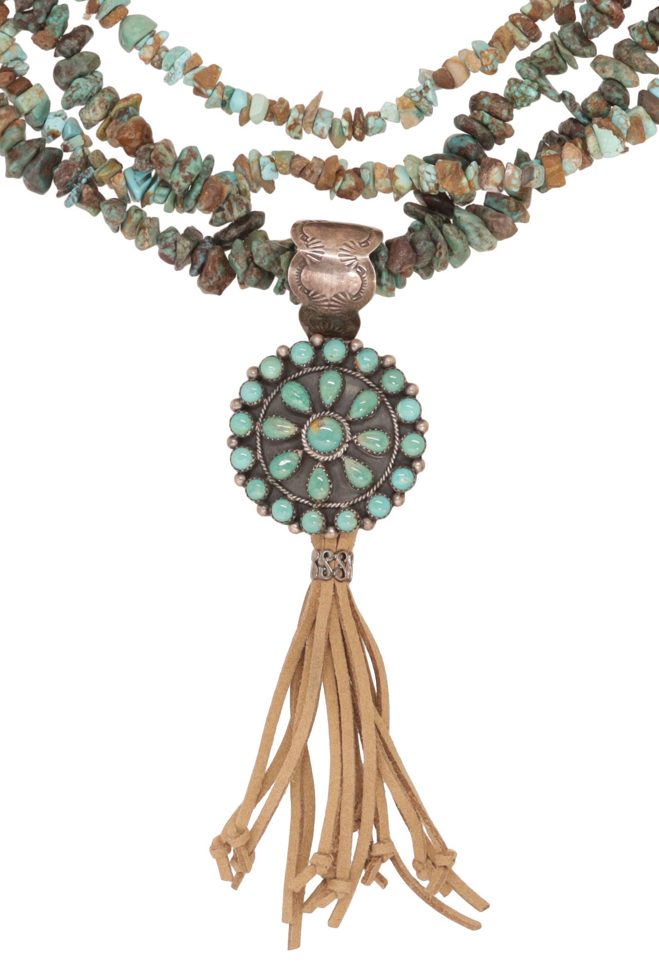 RUNNING BEAR TRADING STERLING & TURQUOISE BEADED PENDANT NECKLACE (1 of 5)