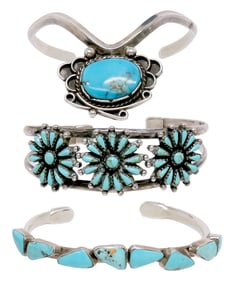 (3) RUNNING BEAR TRADING & SOUTHWEST STYLE SILVER & TURQUOISE CUFFS