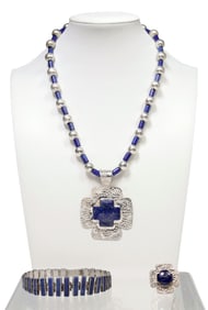 (3) SOUTHWEST STYLE LAPIS LAZULI AND STERLING SILVER JEWELRY