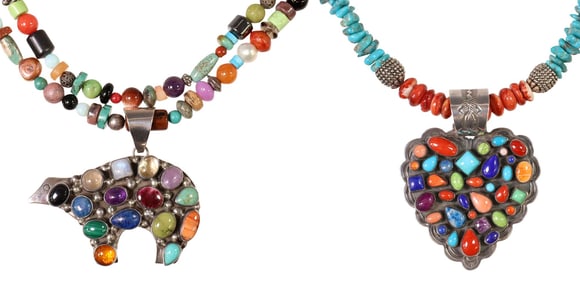 (2) SOUTHWEST & SW STYLE BEADED MULTI-GEMSTONE PENDANT NECKLACES