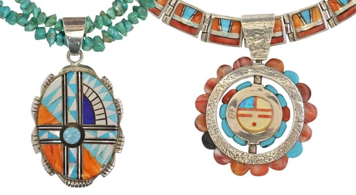 (2) SOUTHWEST STYLE MULTI-STONE INLAID PENDANT NECKLACES