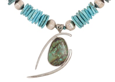 PAIGE WALLACE TURQUOISE & BEADED PENDANT NECKLACE