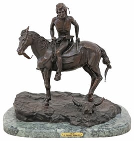 WESTERN BRONZE SCULPTURE, 'VIGIL,'  INSPIRED BY REMINGTON, 20.5"H