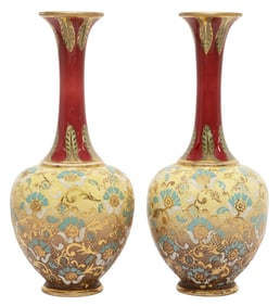 (2) ENGLISH ROYAL DOULTON SLATERS PATENT GILDED LACE BOTTLE VASES