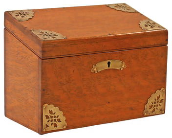 ENGLISH LATE VICTORIAN BRASS-BOUND OAK LETTER STORAGE BOX