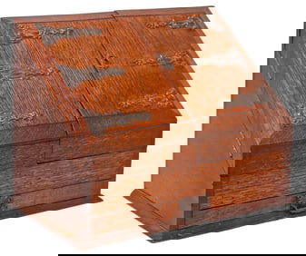 ENGLISH ARTS & CRAFTS SLANT-FRONT OAK LETTER BOX